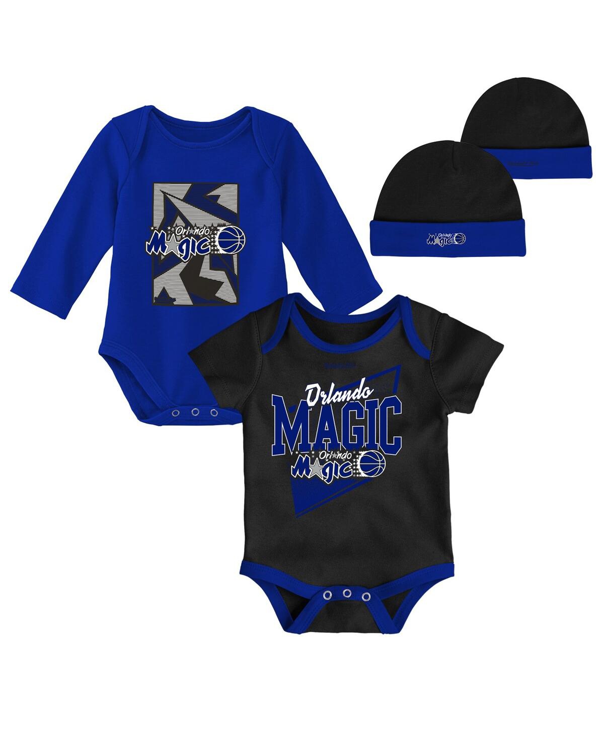 Mitchell & Ness Newborn & Infant  Black/blue Orlando Magic 3-piece Hardwood Classics Bodysuits & Cuff In Black,blue