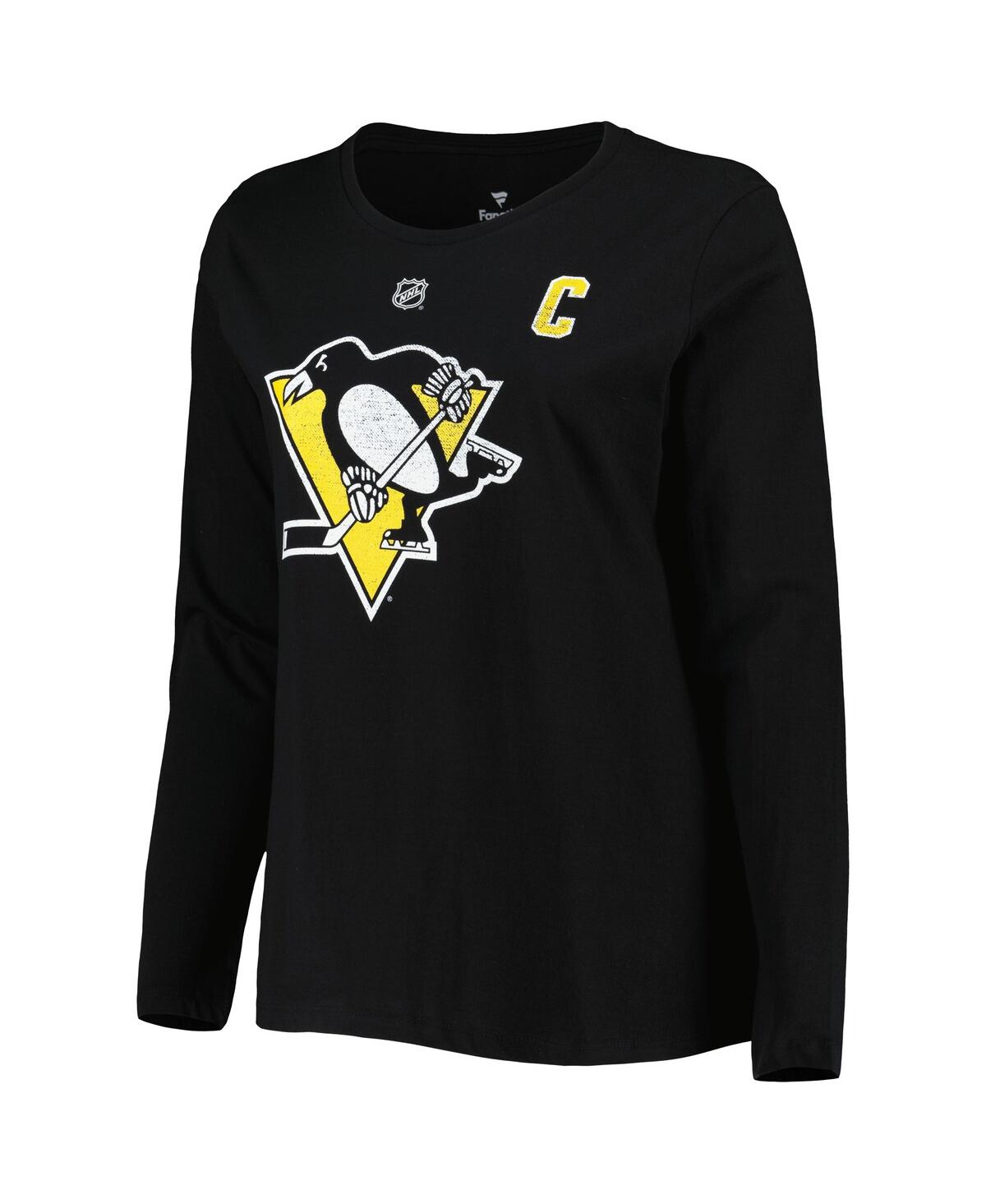 Women's Sidney CrosbyPittsburgh Penguins Plus Size Name and Number Long Sleeve T-shirt - Black