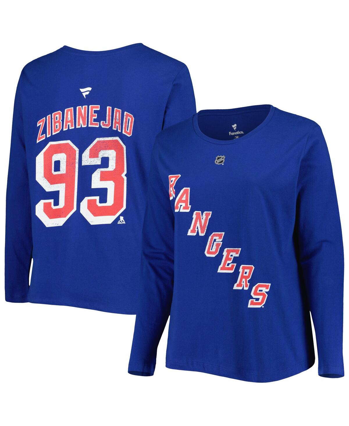 Women's Mika Zibanejad Blue New York Rangers Plus Size Name and Number Long Sleeve T-shirt - Blue