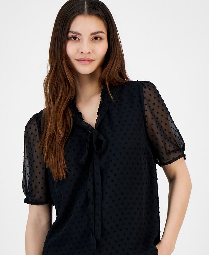 Tinsel Petite ClipDot TieNeck ShortSleeved Blouse & Reviews Tops