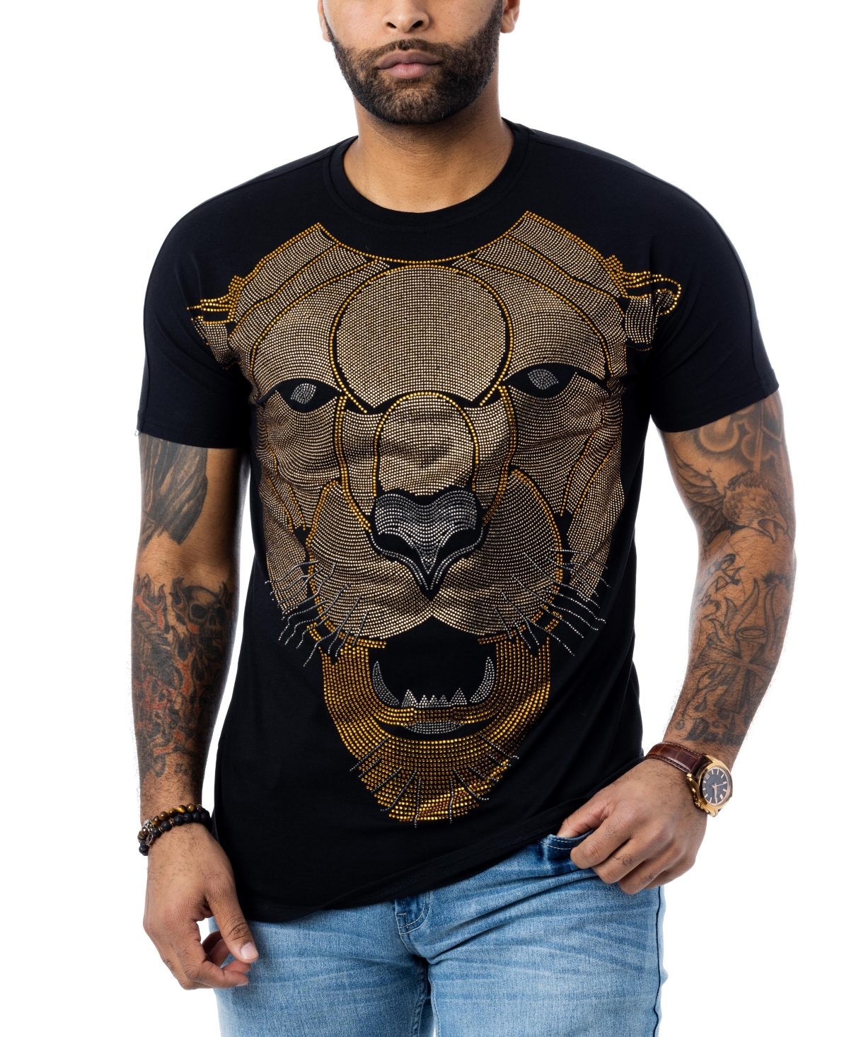 Shop X-ray Men's Animal Rhinestone T-shirt In Black Saber Tooth Tiger
