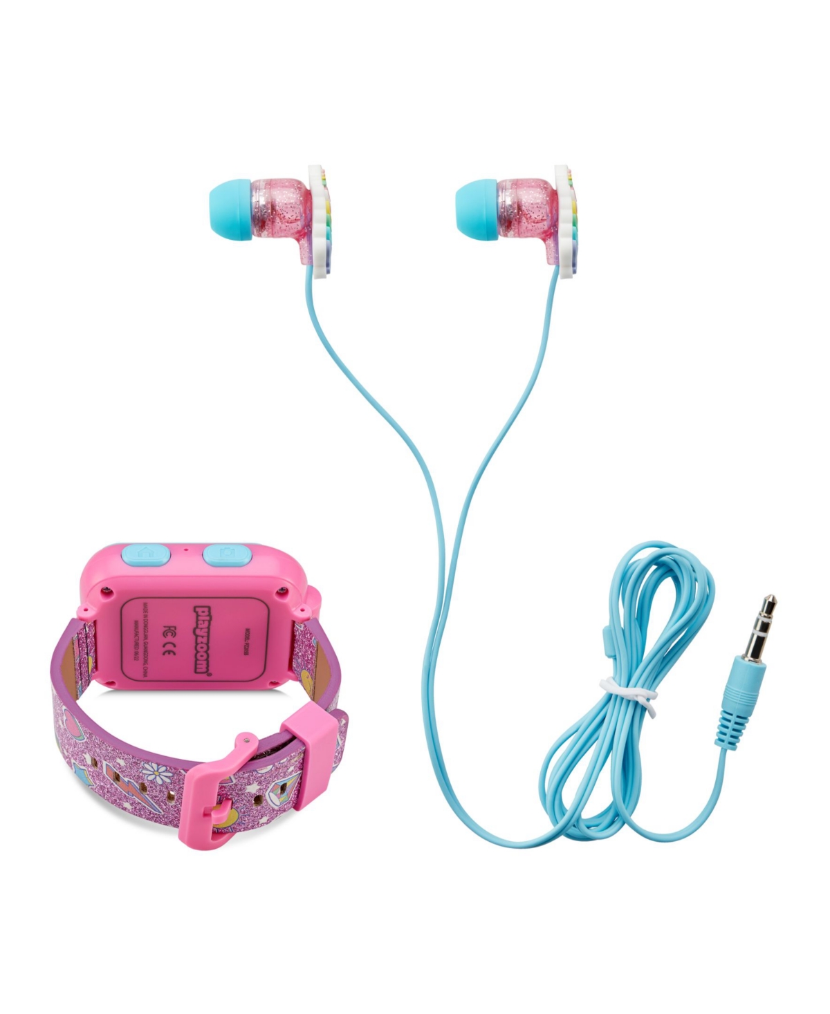 Playzoom Kid'sSilicone Strap Touchscreen Smart Watch with Earbuds Gift Set - Purple Glitter Unicorn