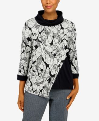 Alfred Dunner Plus Size Wine Country Spliced Stripe Cowl Neck Top With Necklace - Macy's