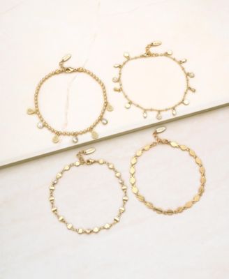 18k Gold-Plated 4-Pc. Set Cubic Zirconia Charm & Link Ankle Bracelets