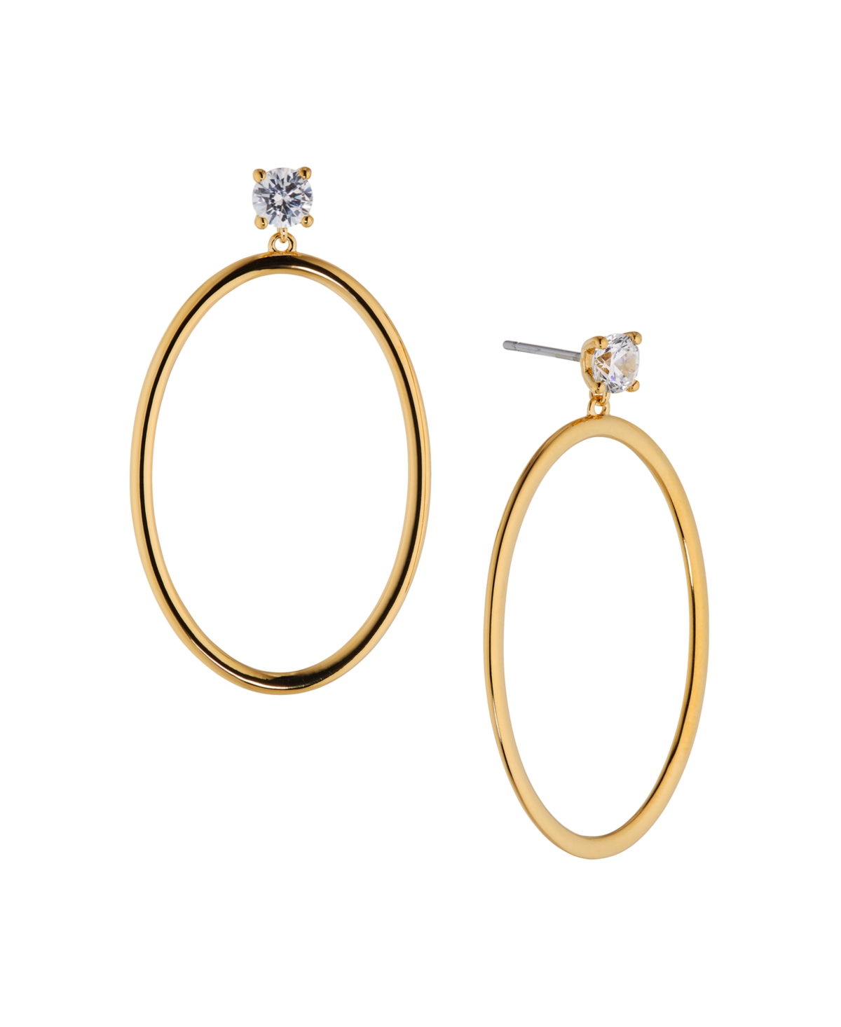 Ava Nadri Stud With Oval Metal Drop Earring In Silver-tone Brass In K Gold Plated