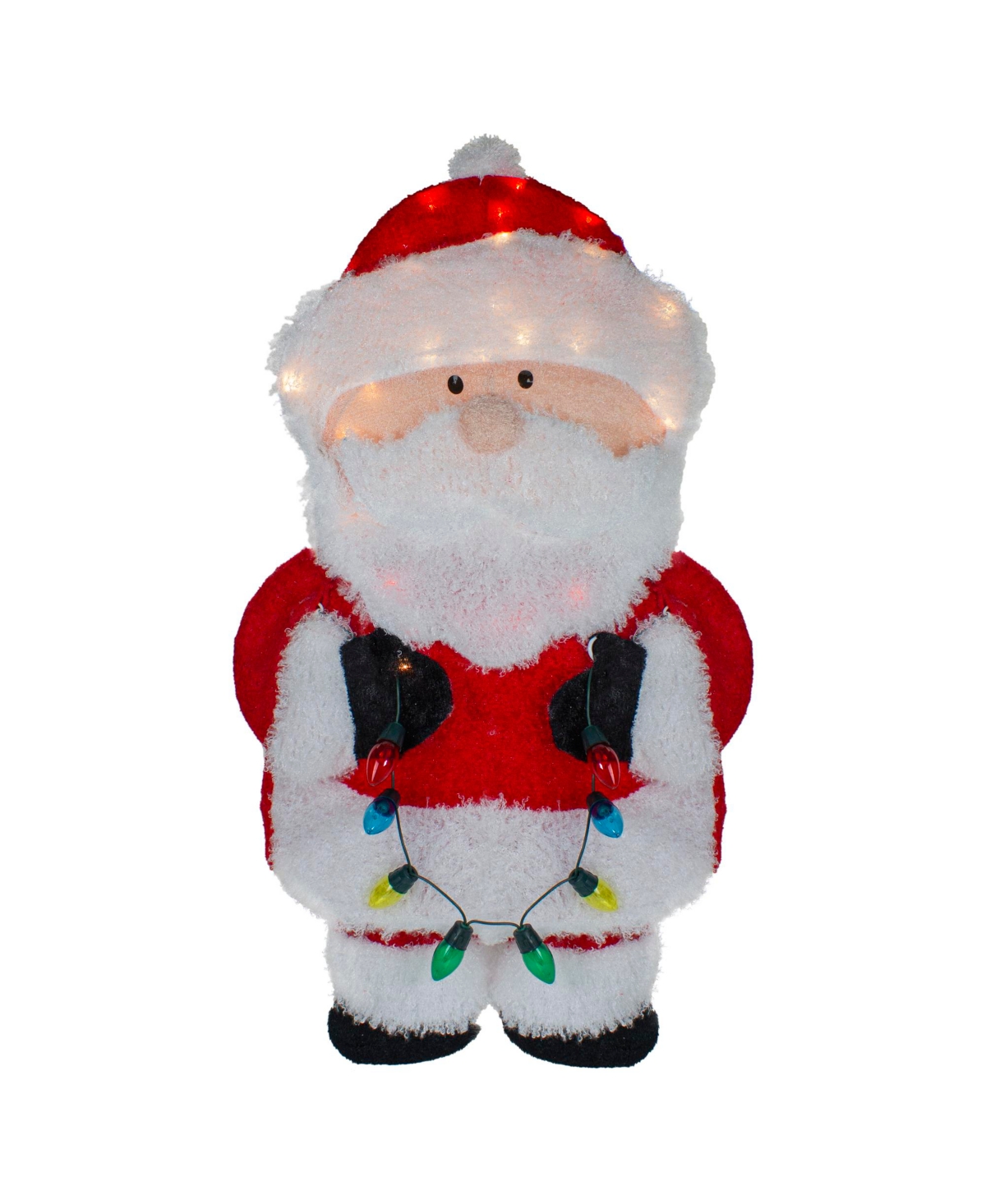 Northlight Lighted Chenille Santa With Lights Outdoor Christmas Decoration, 32" In Red