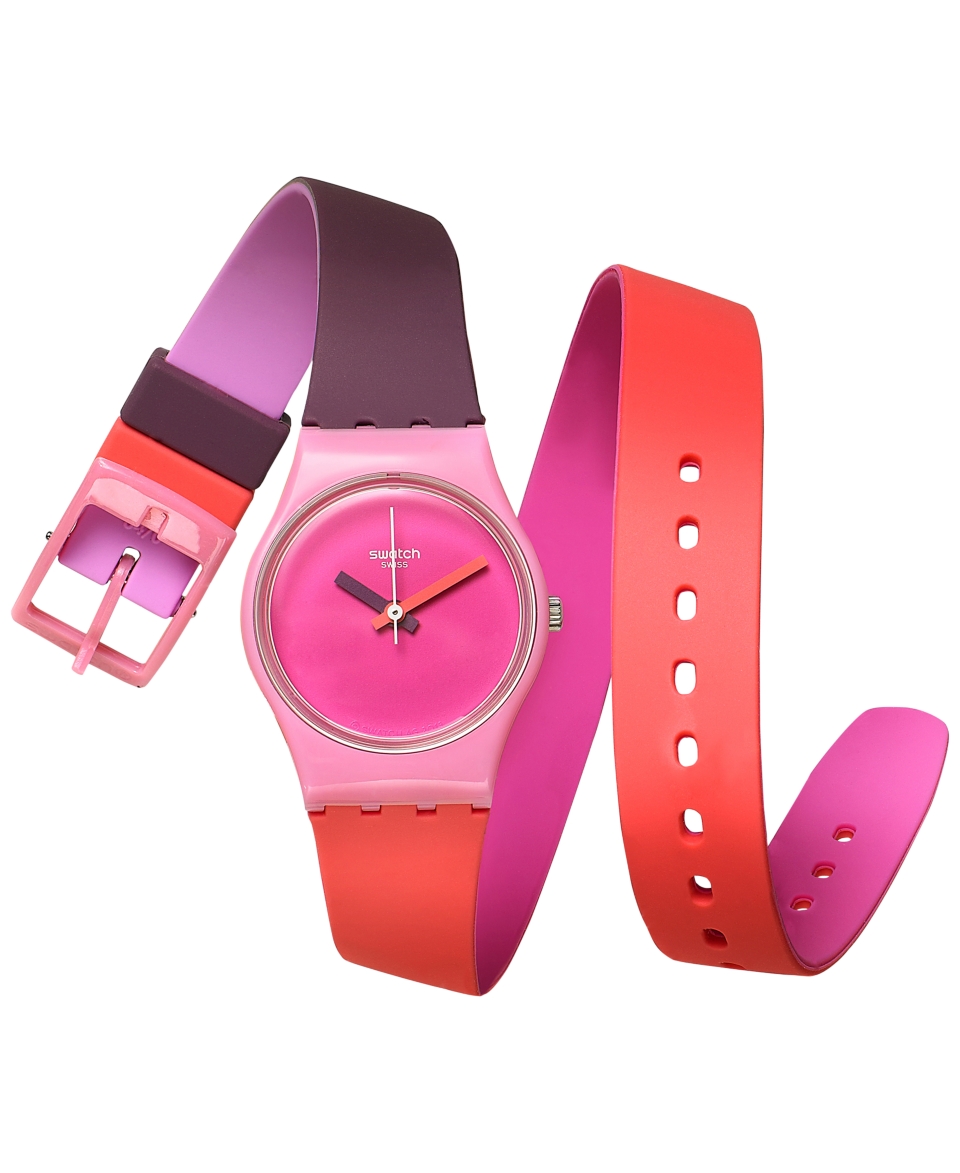 Swatch Womens Swiss Fun in Pink Multicolor Silicone Wrap Strap Watch