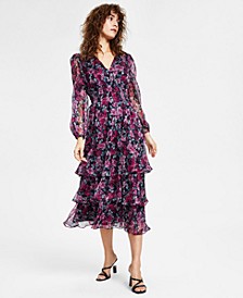 Women's Claire Floral-Print Tiered Midi Dress