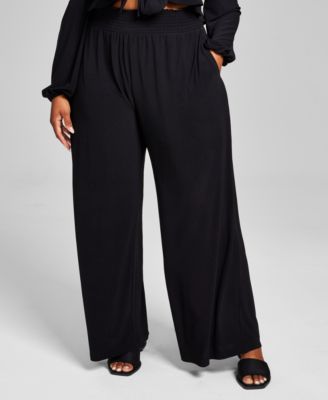 Bar III - Plus Size High-Rise Knit Crepe Wide-Leg Pants