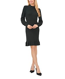 Women's Cable Knit Mock Neck Sweater Dress
