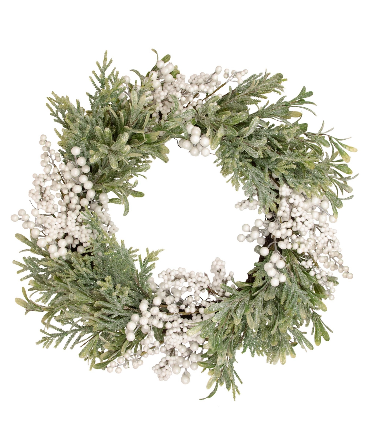 Northlight Unlit Berry And Frosted Pine Christmas Wreath, 28" In Green