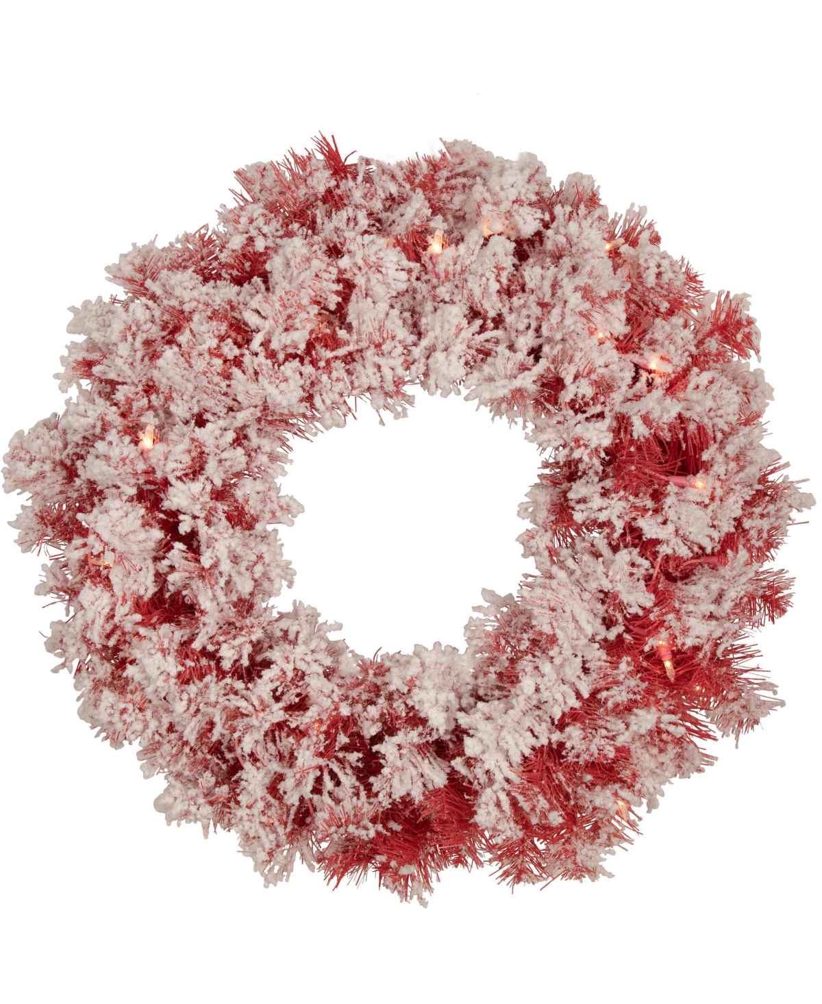 Pre- Lit Flocked Artificial Christmas Wreath With Clear Lights, 24" - Red