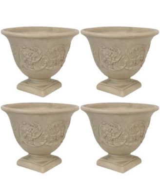 Darcy 16" Double-Walled Resin Outdoor Planter Pot - Fade-Resistant Beige Finish - Set of 4