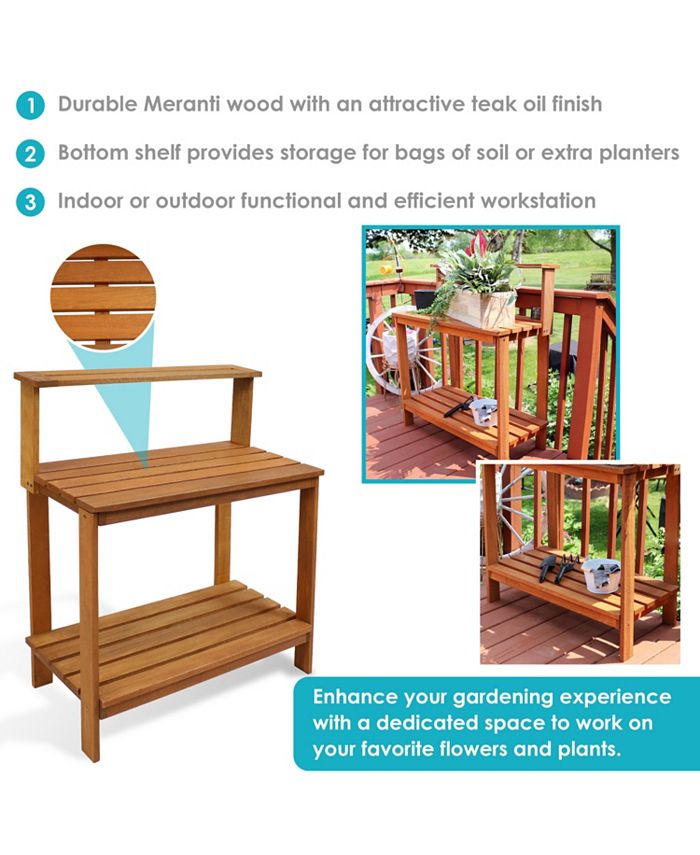 Sunnydaze Decor Meranti Wooden Outdoor Potting Bench with Teak Oil