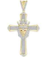 Men's Diamond (3/8 ct. t.w.) & Ruby (1/10 ct. t.w.) Lion Cross Pendant in 10k Gold - Gold