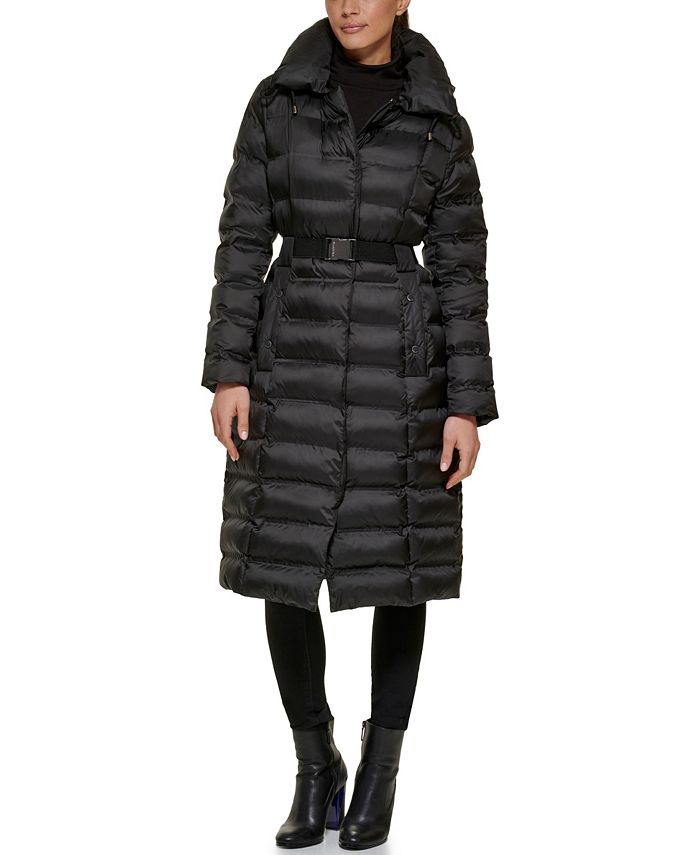 Kenneth Cole Women's Belted Hooded Puffer Coat - Macy's
