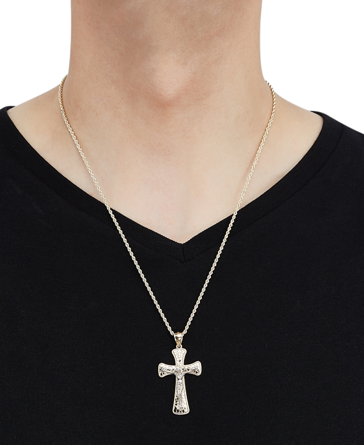 Men's Polished Nugget Crucifix 22