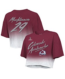Women's Threads Nathan MacKinnon Burgundy Colorado Avalanche 2022 Stanley Cup Champions Dip Dye Boxy Crop T-shirt