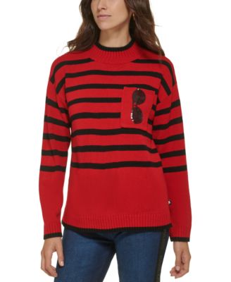 KARL LAGERFELD PARIS - Women's Striped Mock-Neck Sunglasses Sweater