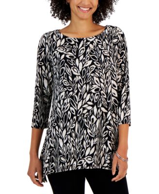 JM Collection - Women's Leaf Adventures Jacquard 3/4-Sleeve Tunic