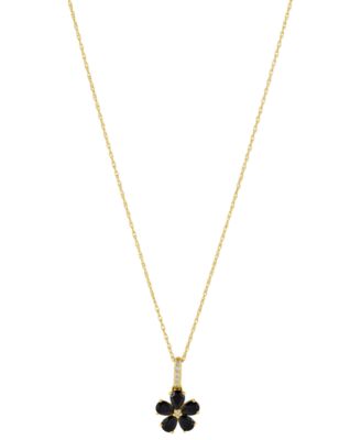 Macy's - Onyx & Diamond Accent Flower 18" Pendant Necklace in 10k Gold