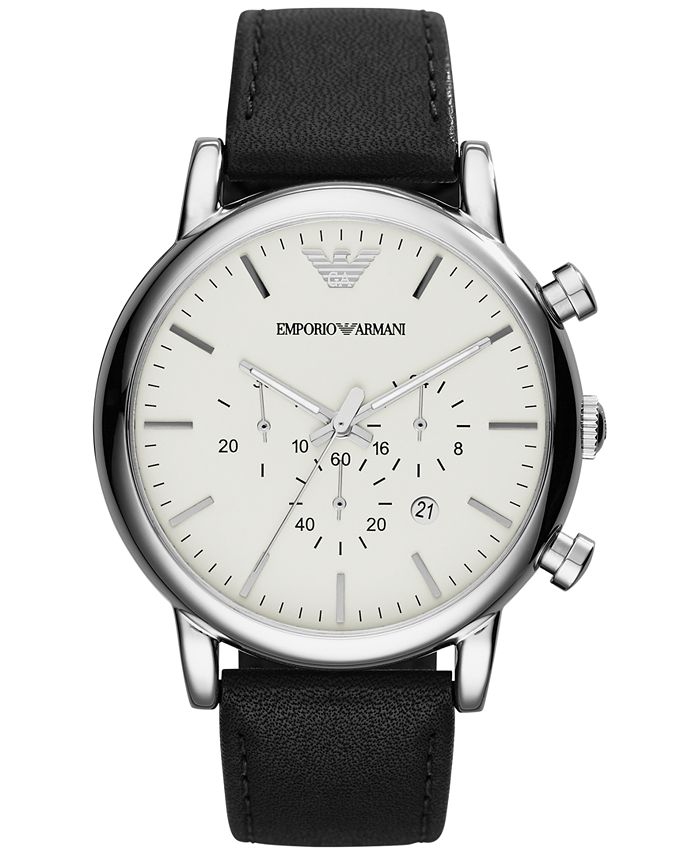 Emporio Armani Men's Chronograph Black Leather Strap Watch 46mm AR1807 ...