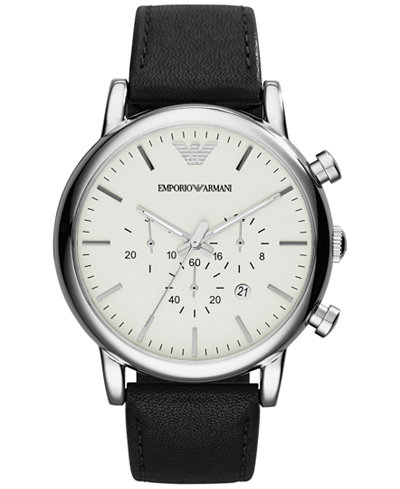 Emporio Armani Men's Chronograph Black Leather Strap Watch 46mm AR1807