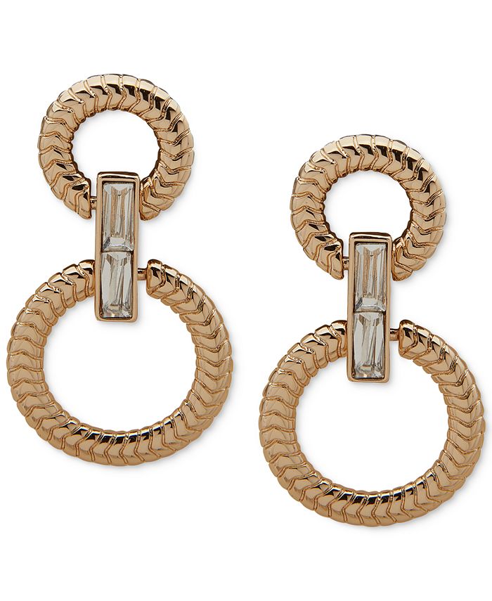 Anne Klein GoldTone Baguette Crystal & Omega Chain Circle Drop Earrings Macy's