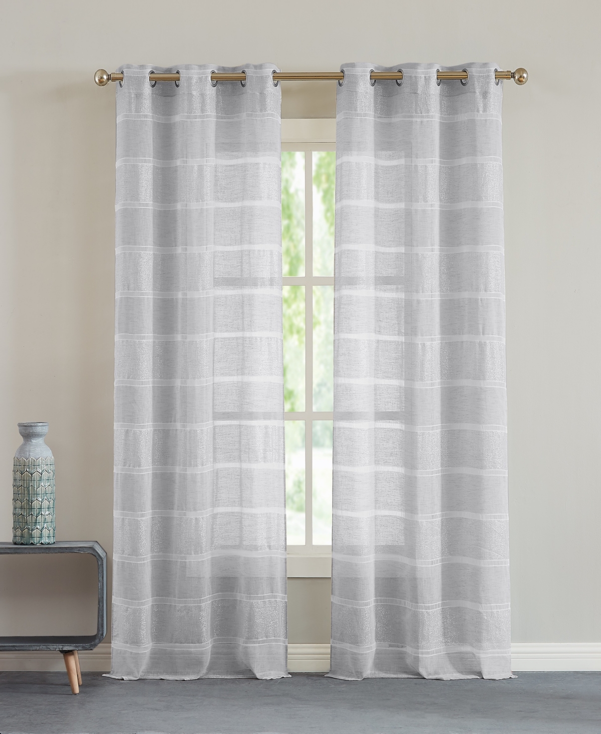 Dainty Home Lurex Stripe Window Panel Set, 76" X 84" In Silver-tone
