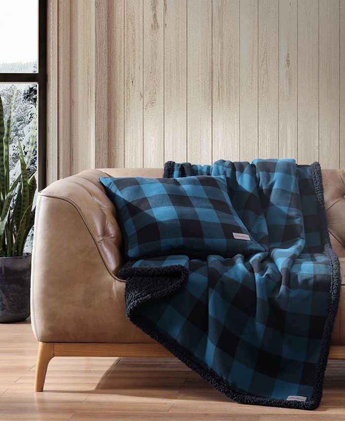 Eddie Bauer Cabin Plaid Flannel Yarn Dye Sherpa 2 Piece Throw and