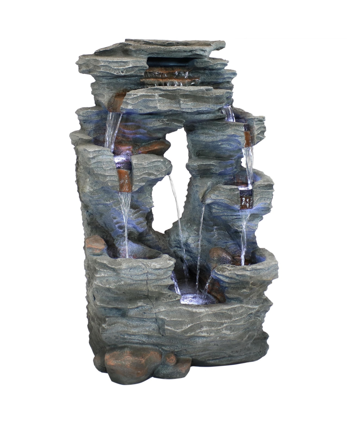 Sunnydaze Decor Dual Cascading Rock Waterfall Fountain with Led Lights -
