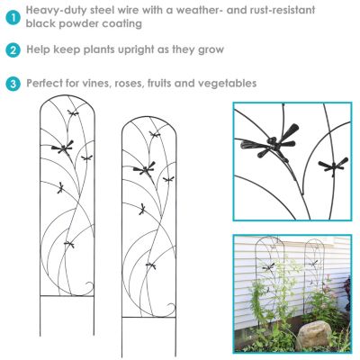Decorative Steel Metal Dragonfly Delight Design Garden Trellis - 55.75" H - Black - 2-Pack