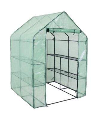 Outdoor Portable Growing Rack Grandeur Mini Walk-In Greenhouse with Roll-Up Door - 4 Shelves - Green