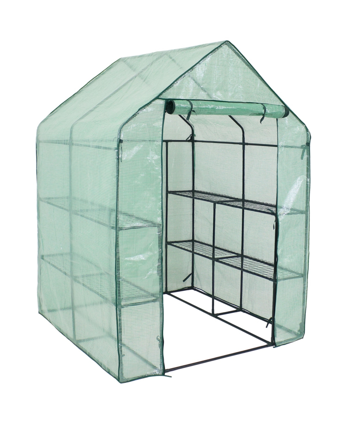 Sunnydaze Decor Iron Pe Cover Walk-In Greenhouse with 4 Shelves -- Green