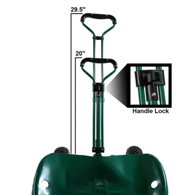 Garden Cart Rolling Scooter with Extendable Steering Handle - Swivel Seat and Utility Basket - Green