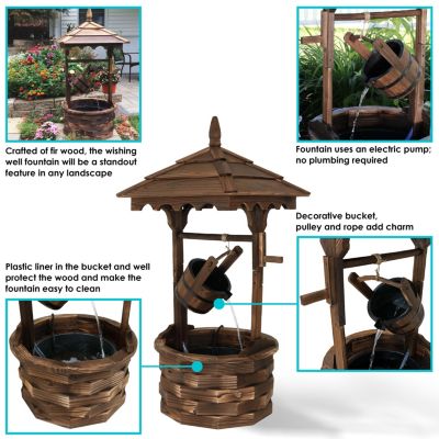 Old-Fashioned Wooden Wishing Well Water Fountain - Outdoor Garden Fountain Waterfall Feature - 48 Inch Tall