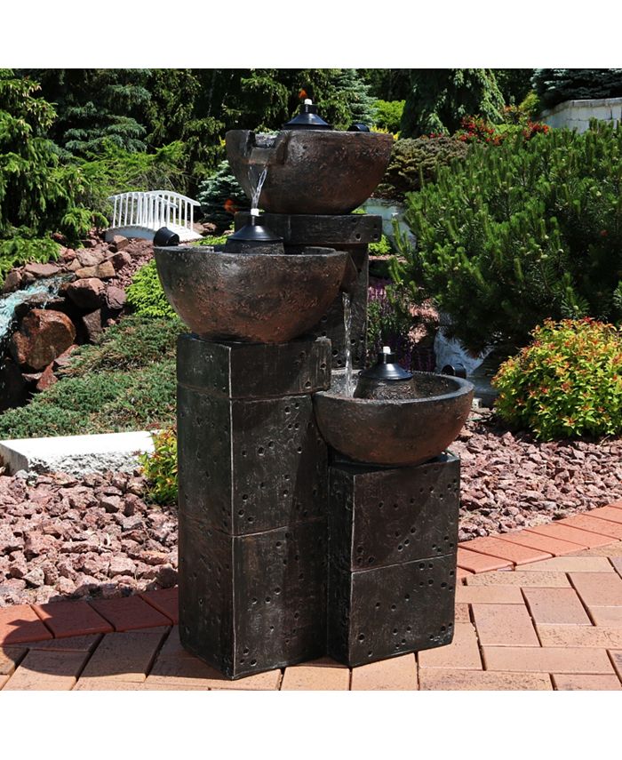 Sunnydaze Decor 3-Tier Polyresin Burning Bowls Fire and Water Fountain ...