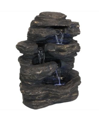 24"H Electric Polystone Rock Falls Waterfall Outdoor Water Fountain with LED Lights