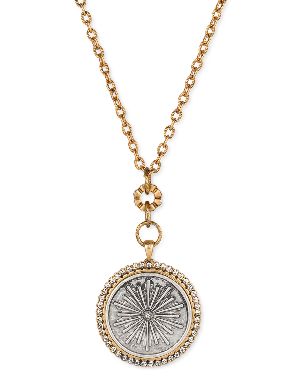Patricia Nash Two-tone Pave Coin Long Pendant Necklace, 32" + 5" Extender In Med Gray