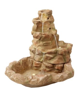 Stone Springs 41-Inch Polyresin Rock Waterfall Fountain with LED Lights - Electric Submersible Pump