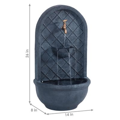 Messina 26-Inch Polystone Outdoor Wall Water Fountain - Electric Submersible Pump - Lead Finish