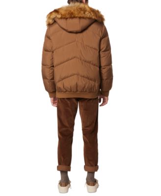 Men's Down Bomber with Faux Fur Trim and Removable Hood