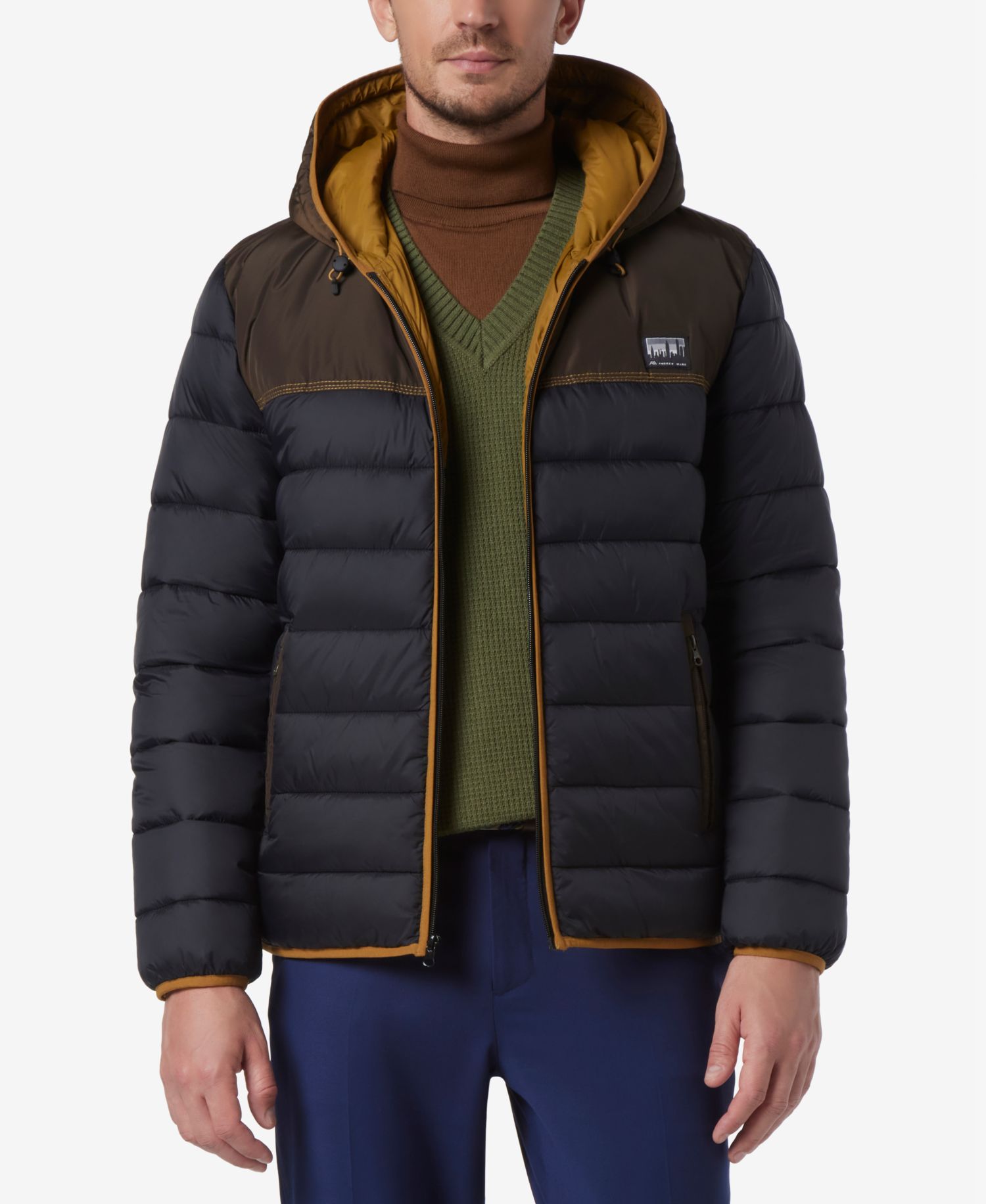 Men's Malone Mixed-Media Colorblocked Packable Hooded Jacket
