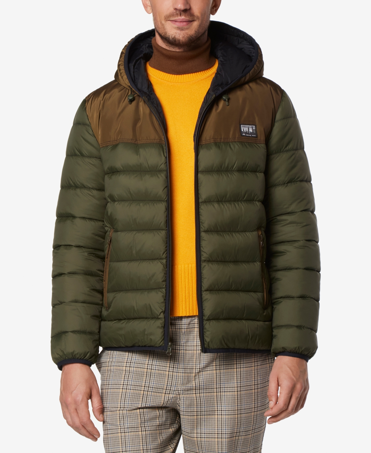 Marc New York Men s Malone Mixed Media Colorblocked Packable Hooded Jacket Black Smart Closet