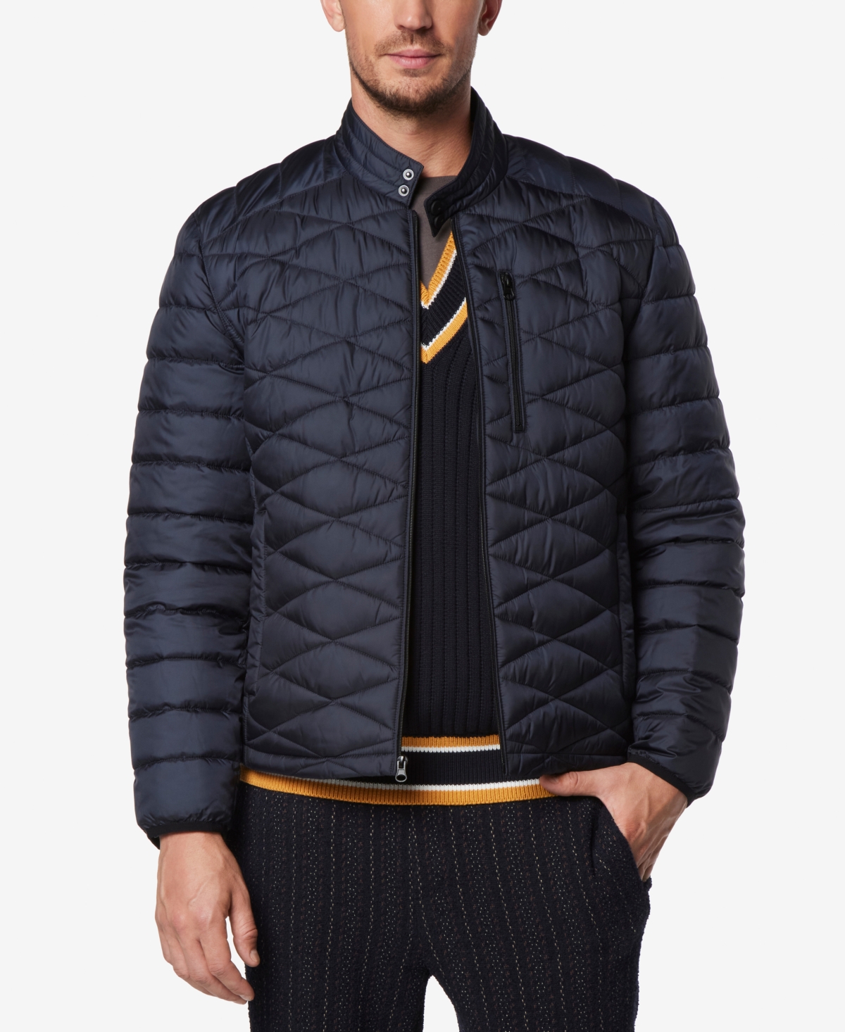 Shop Marc New York Men's Racer Style Quilted Packable Jacket In Ink