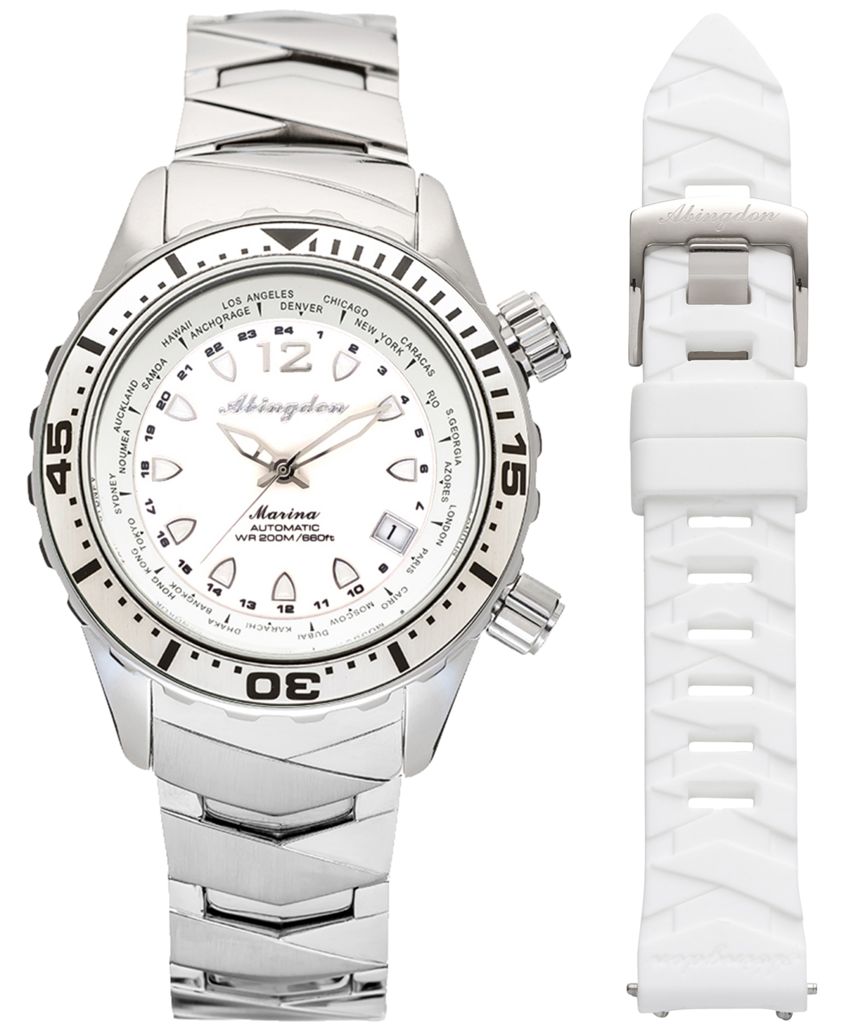 Abingdon Co. Women's Marina Diver's Multifunctional Titanium Bracelet & White Silicone Strap Watch 40mm In Yacht