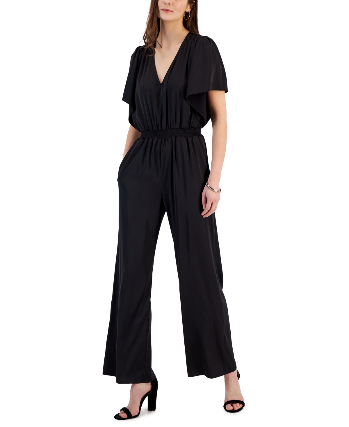 Inc International Concepts Women s V neck Flutter sleeve Jumpsuit Created For Macy s In Deep Black ModeSens