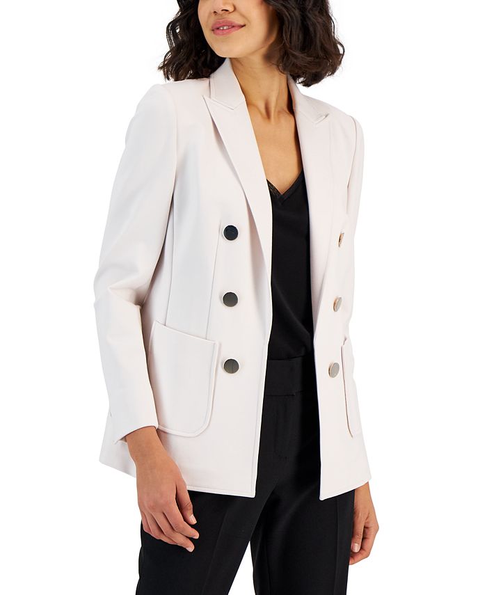 Anne Klein Faux Double Breasted Peak Lapel Collection Compression Blazer &  Coordinating Pull-On Pants