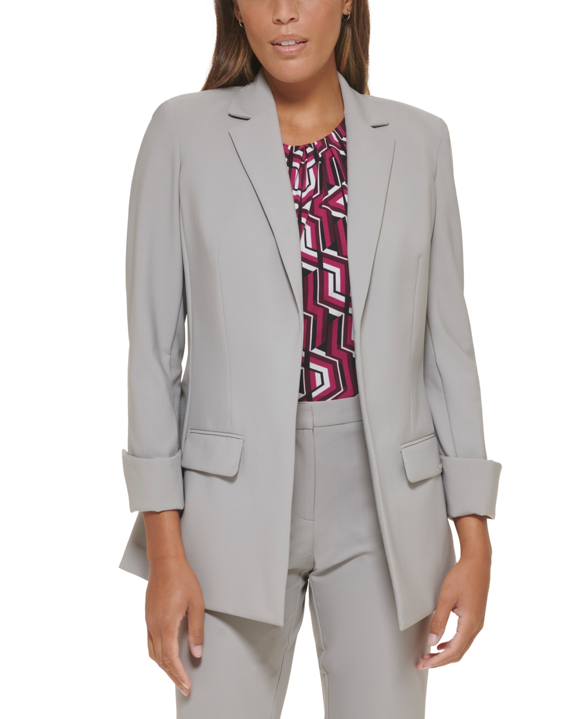 Calvin Klein Petite Infinite Stretch Open-front Blazer In Ash