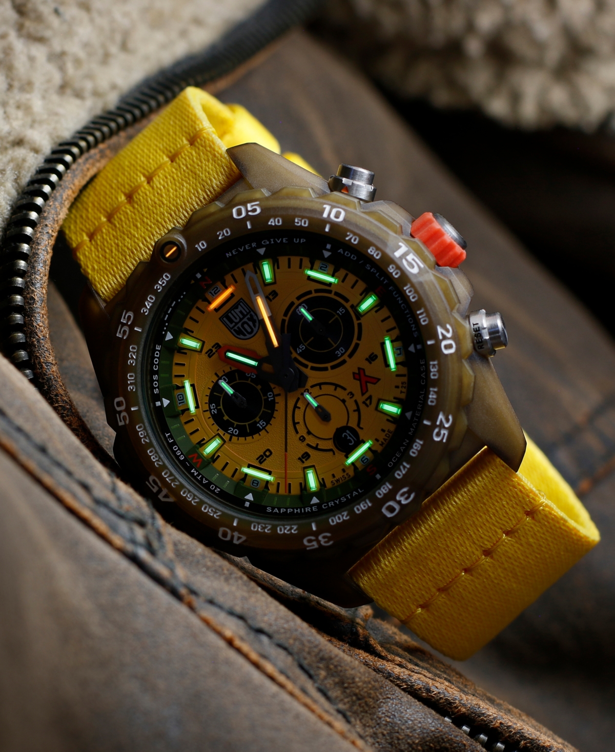 Shop Luminox Men's Swiss Chronograph Bear Grylls Survival Eco Master Series Yellow Strap Watch 45mm In No Color